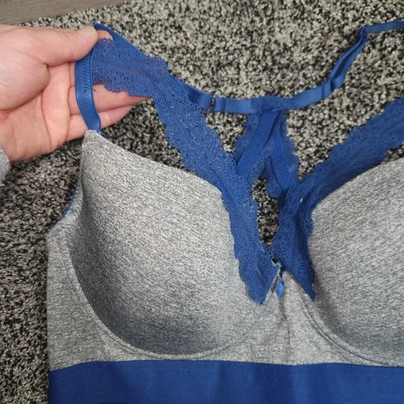 Vtg Y2K 90's Joe Boxer Lace Front Strappy Bra Womens 40C Racerback Gray Blue - Picture 4 of 9